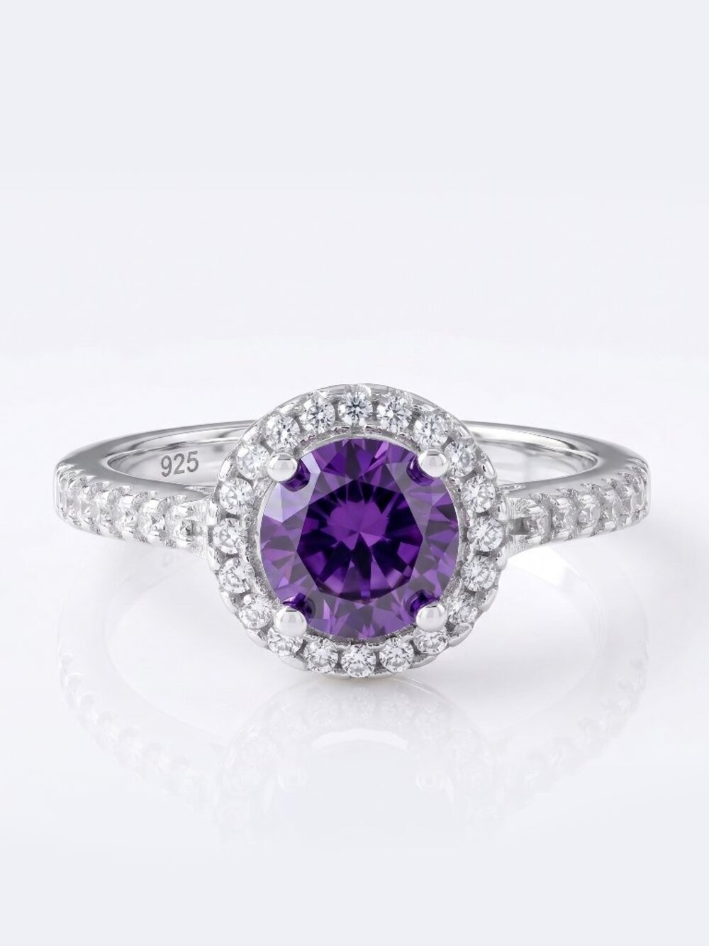 Round Purple Amethyst Gemstone Ring, 925 Sterling Silver Charmed Aroma